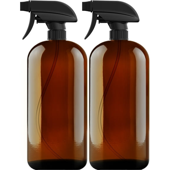 Handcraft Empty Amber Glass Spray Bottles  16 oz Refillable Bottles with Labels, Caps and Funnel  UV Protection Glass Spray Bottles for Essential Oils and Cleaning Products  Pack of 2