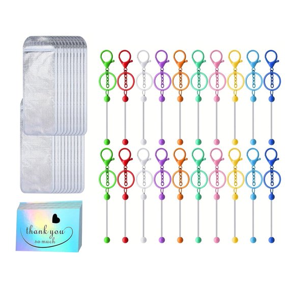 Handcraft Keychain Charm Set with Metallic Rods for Beading Resealable Gifts Bags and Cards for Craft Enthusiasts