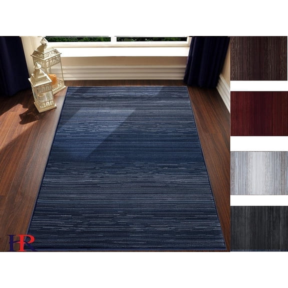 Handcraft Rugs-Abstract Modern Stripped Contemporary Rug Thunder Blue / Silver and Grey Color Super Plush and Soft 8 ft by 10 ft