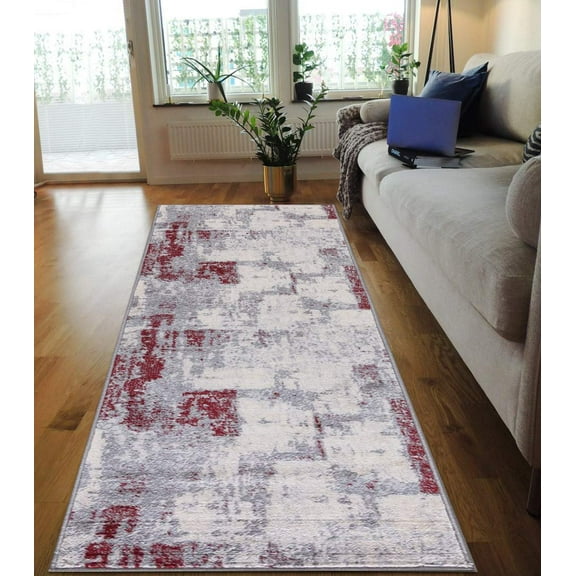 Handcraft Rugs-Abstract Rugs/Luxury Livingroom Modern Soft/Smooth-Red/Silver/Gray/White