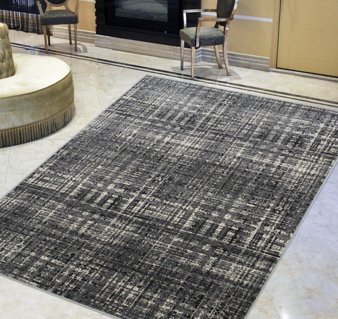 Handcraft Rugs-Ash Gray/Ivory Checkered Abstract Pattern Distressed ...