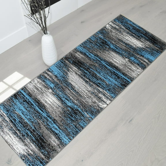 Handcraft Rugs - Blue/Grey/Silver/Black/Abstract Contemporary Modern Design Brushed Colors Area Rug