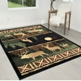thumbnail image 1 of Handcraft Rugs Cabin Rug  Lodge, Cabin Nature and Animals Area Rug  Modern Nature Pattern Cabin Area Rug  Abstract, Black/Beige/Green/Red-Wolf/Moon/Deer 4x5 feet, 1 of 6