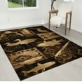 thumbnail image 1 of Handcraft Rugs Cabin Rug  Lodge, Cabin Nature and Animals Area Rug  Modern Nature Pattern Cabin Area Rug  Abstract, Chocolate Brown/Beige-Fishing Tools/ Fish/ Deer8x10 feet, 1 of 7