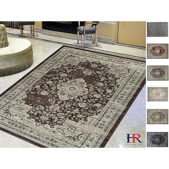 Handcraft Rugs-Espresso Brown/Beige Persian Isfahan Floral Pattern Distressed – Modern Vintage Area Rug