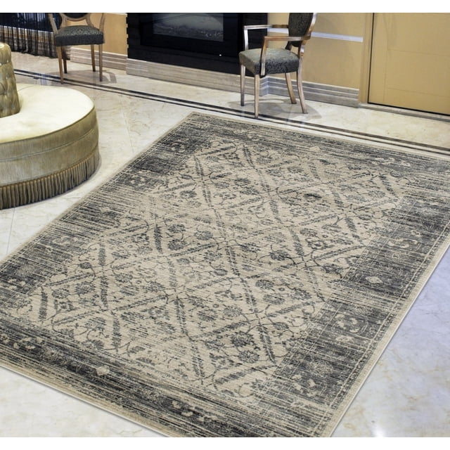Crested Rug Pattern Handcraft Rugs-Gray/Beige Persian Ziegler Allover Pattern Distressed ...