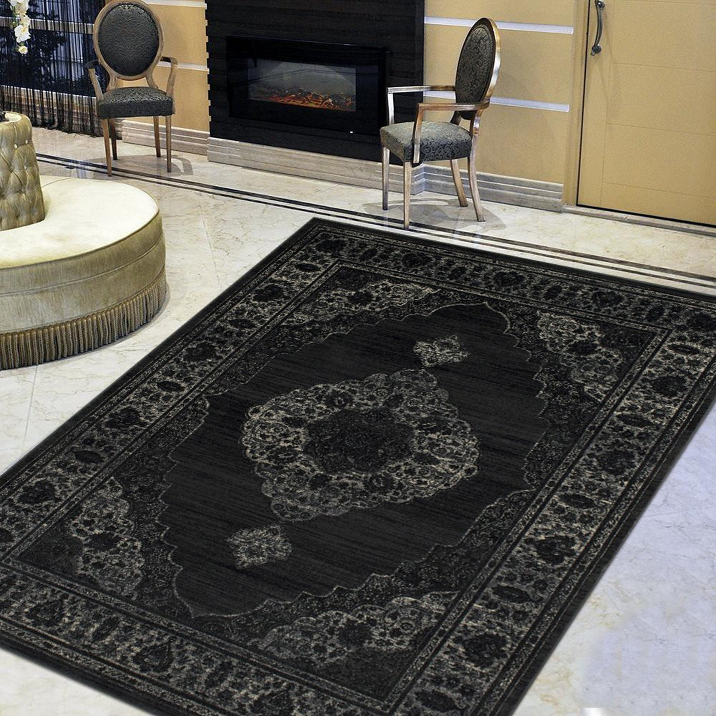 Handcraft Rugs-Gray/Black Persian Tabriz Floral Pattern