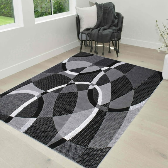 Handcraft Rugs - Gray/Silver/Black/Abstract Area Rug Modern Contemporary Oval and Circle Design Pattern