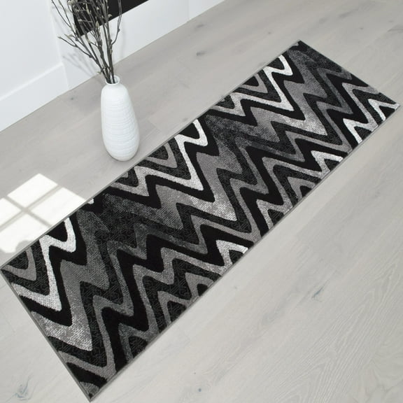 Handcraft Rugs-Grey/Silver/Black/Abstract Area Rug Modern Contemporary Zigzag/Wave Design