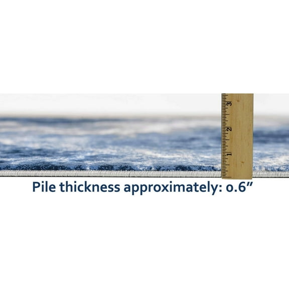 Handcraft Rugs HR Abstract Rugs Boho abrash Thunder Theme Navy Blue Gold / Multi Color Silver Blue - 5' X 7'