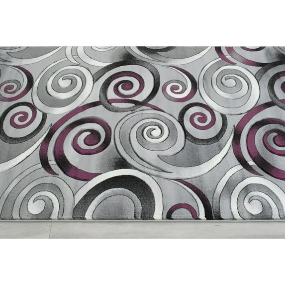 Handcraft Rugs HR Spiral/Swirls Modern Contemporary Hand Carved Area Rug 3-D effect Purple - 5' x 7'