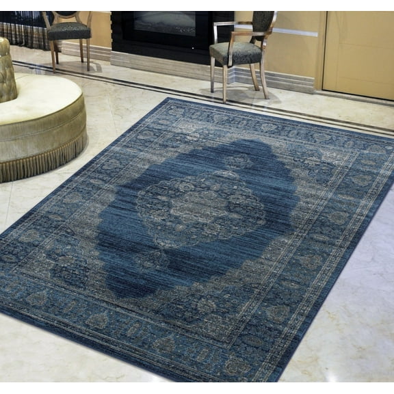 Handcraft Rugs-Midnight Blue/Gray Persian Tabriz Floral Pattern Distressed  Modern Vintage Area Rug