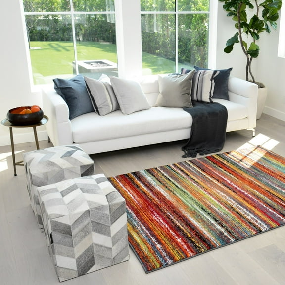 Handcraft Rugs Modern Abstract Geometric Stripe Pattern Accent Area Rugs, 5' x 7'