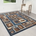 thumbnail image 1 of Handcraft Rugs-Modern Contemporary Brand New Area Rugs-Abstract Carpet with Frame/Boxy/Cube Pattern-Shed free Blue/Brown/Ivory/Mocha 8x10 feet, 1 of 9