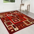 thumbnail image 1 of Handcraft Rugs-Modern Contemporary Brand New Area Rugs-Abstract Carpet with Frame/Boxy/Cube Pattern-Shed free Red/Mocha/Ivory/Black 8x10 feet, 1 of 6