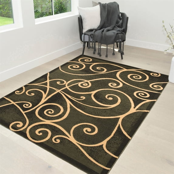 Handcraft Rugs-Modern Contemporary Brand New Area Rugs-Abstract Carpet with Wavy Swirls -Shed free Sage Green/Ivory/Mocha 8x10 feet