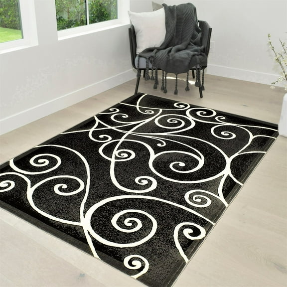 Handcraft Rugs-Modern Contemporary Brand New Area Rugs-Abstract Carpet with Wavy Swirls -Shed freeGRYGRY/ Beige/Ivory/Chocolate 8x10 feet