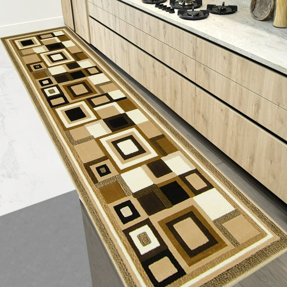 Handcraft Rugs-Modern Contemporary Living Room Rugs-Abstract Carpet with Geometric Pattern-Berber/ Beige/Ivory/Chocolate 2x7 feet Runner