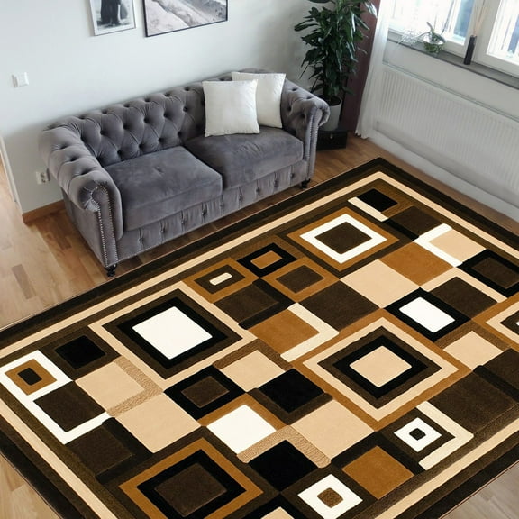 Handcraft Rugs-Modern Contemporary Living Room Rugs-Abstract Carpet with Geometric Pattern-Brown/Beige/Ivory/Chocolate (8x10 Feet)