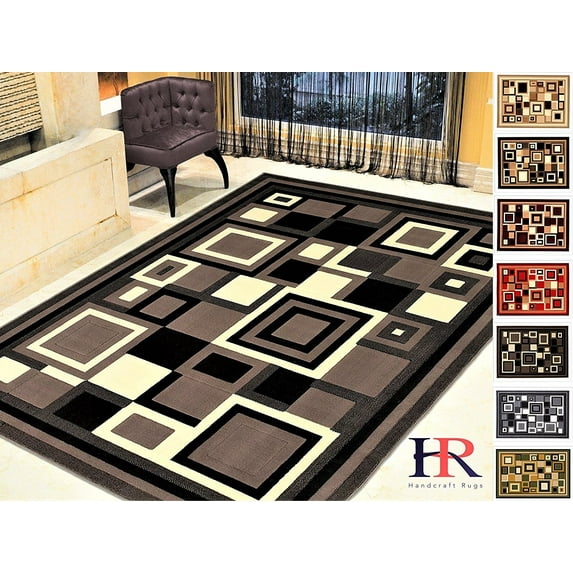 Handcraft Rugs-Modern Contemporary Living Room Rugs-Abstract Carpet with Geometric Pattern-Khaki/Black/White/Ivory 8x10 Feet