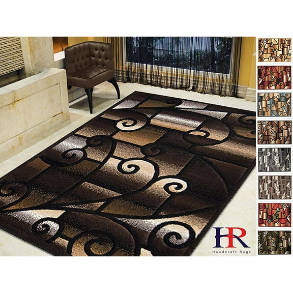 Handcraft Rugs-Modern Contemporary Living Room Rugs-Abstract Carpet with Geometric Swirls Pattern-Black/ Beige/Ivory/Chocolate (5x7 feet)