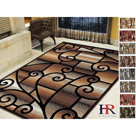 Handcraft Rugs-Modern Contemporary Living Room Rugs-Abstract Carpet with Geometric Swirls Pattern-Brown/Beige/Ivory/Chocolate (5x7 feet)