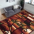 thumbnail image 1 of Handcraft Rugs-Modern Contemporary Living Room Rugs-Abstract Carpet with Geometric Swirls Pattern-Burgundy/ Beige/Ivory/Chocolate 5x7 feet, 1 of 7