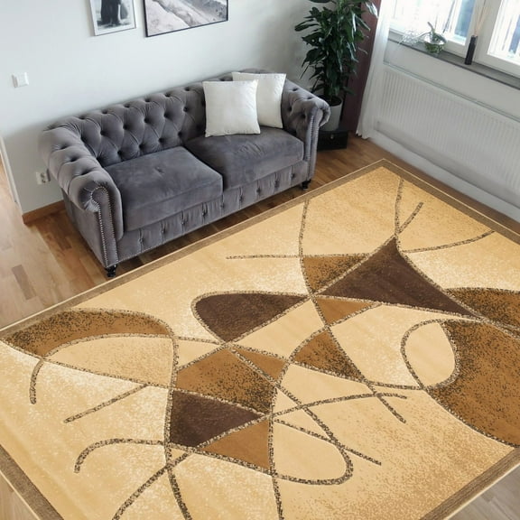 Handcraft Rugs-Modern Contemporary Living Room Rugs-Abstract Carpet with Round/Oval Swirls Pattern-Shed free Beige/Ivory/Chocolate 8x10 feet