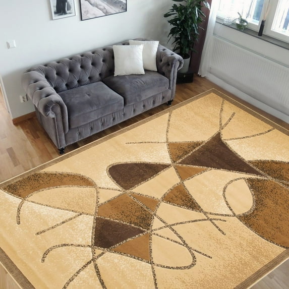 Handcraft Rugs-Modern Contemporary Living Room Rugs-Abstract Carpet with Round/Oval Swirls Pattern-Shed free Beige/Ivory/Chocolate 8x10 feet