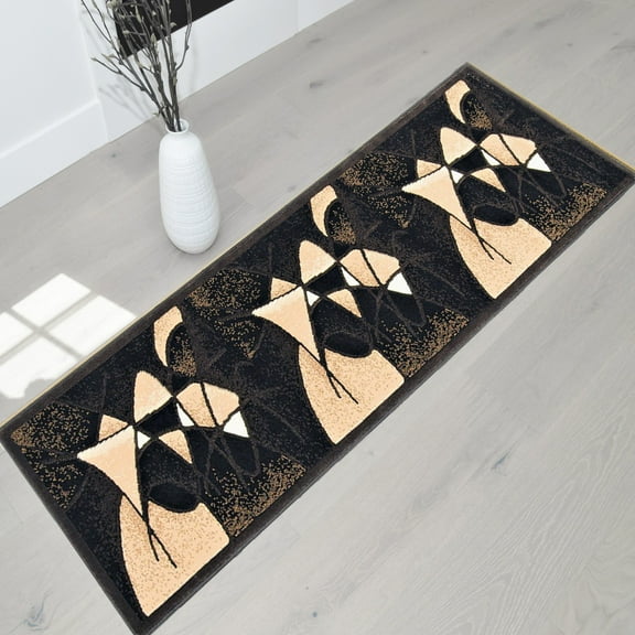 Handcraft Rugs-Modern Contemporary Living Room Rugs-Abstract Carpet with Round/Oval Swirls Pattern-Shed free Black/Ivory/Beige/Brown2x7 feet Runner