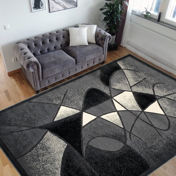 Handcraft Rugs-Modern Contemporary Living Room Rugs-Abstract Carpet with Round/Oval Swirls Pattern-Shed free Black/White/Gray/Ivory 2x 3 feet Doormat