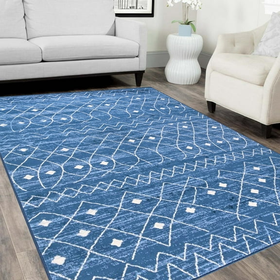 Handcraft Rugs-Moroccan Trellis Area Rug- Blue/White