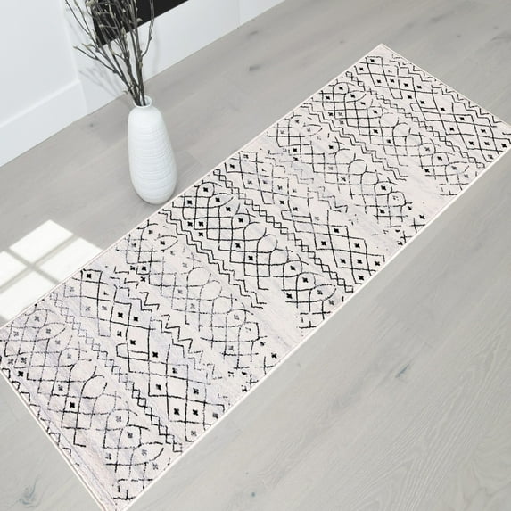 Handcraft Rugs-Moroccan Trellis Area Rug- Distress/Bone/Black/Gray