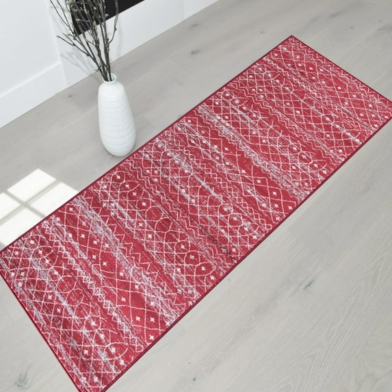 Handcraft Rugs-Moroccan Trellis Area Rug- Red/White/Gray