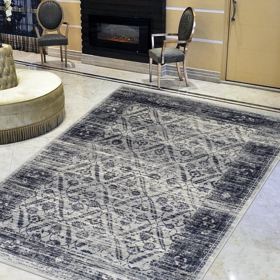 Handcraft Rugs-Navy/Gray Persian Ziegler Allover Pattern Distressed  Modern Vintage Area Rug
