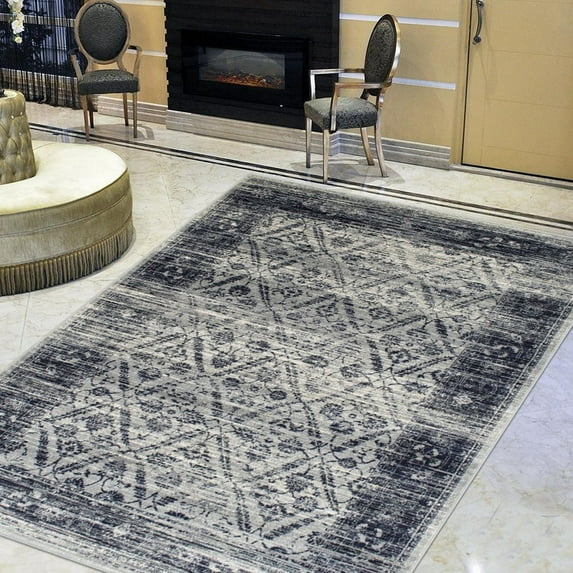 Handcraft Rugs-Navy/Gray Persian Zigler Allover Pattern Distressed Modern Vintage Area Rug