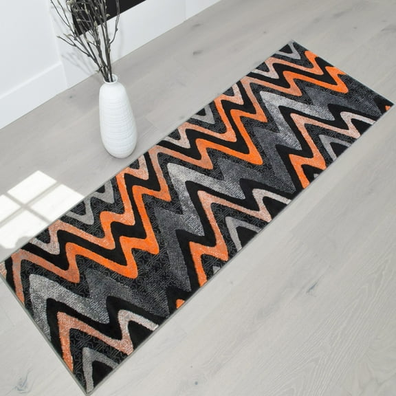 Handcraft Rugs-Orange/Grey/Silver/Black/Abstract Area Rug Modern Contemporary Zigzag/Wave Design