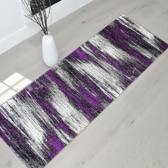 Handcraft Rugs - Purple/Grey/Silver/Black/Abstract Contemporary Modern Design Brushed Colors Area Rug
