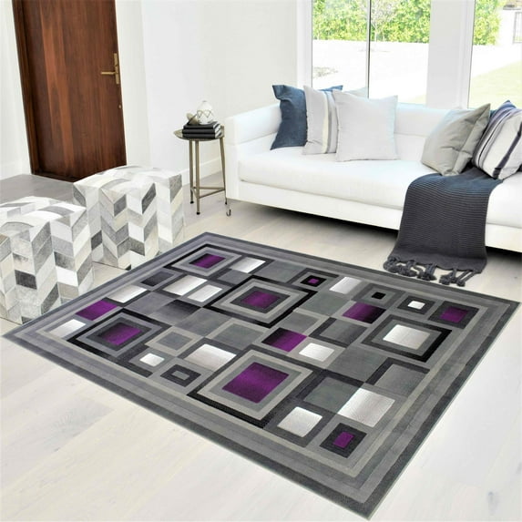Handcraft Rugs Purple and Gray Abstract Geometric Modern Squares Pattern Area Rug 5 ft. by 7 ft.