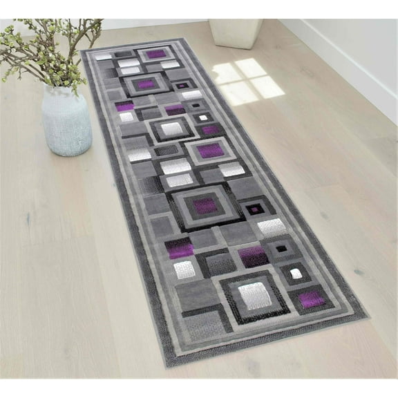 Handcraft Rugs Purple and Gray Abstract Geometric Modern Squares Pattern Area Rug