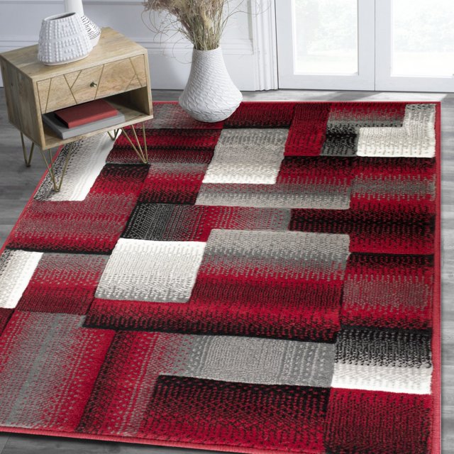 Handcraft Rugs Red/Black/Gray Abstract Geometric Modern Squares Pattern ...