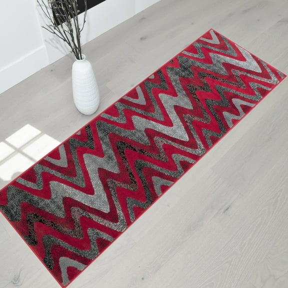 Handcraft Rugs-Red/Grey/Silver/Black/Abstract Area Rug Modern Contemporary Zigzag/Wave Design