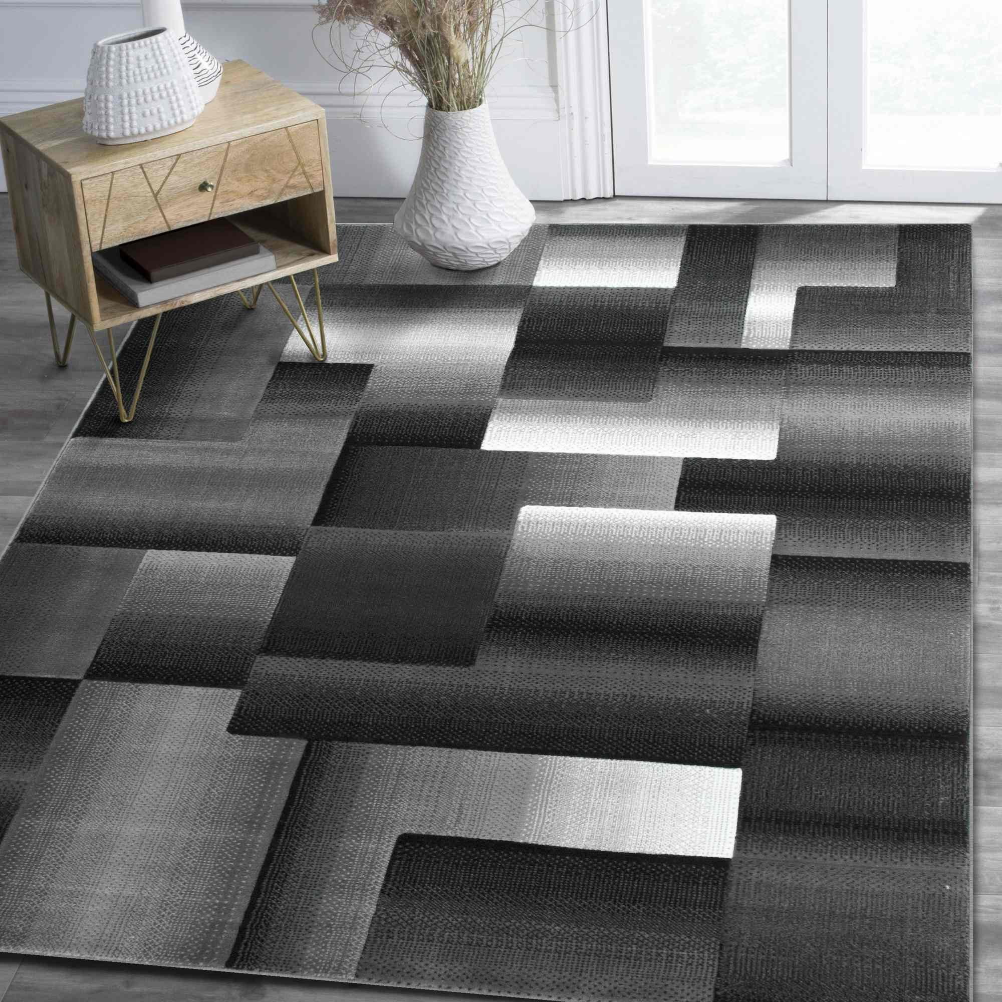 Handcraft Rugs - Abstract Modern Squares Pattern, Silver Handcraft Rugs - Abstract Modern Squares Pattern, Silver