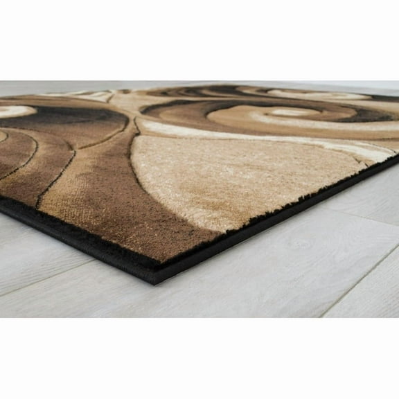 Handcraft Rugs-Swirls Abstract Design Modern Contemporary Hand Carved Area Rug-Chocolate/Beige/Black