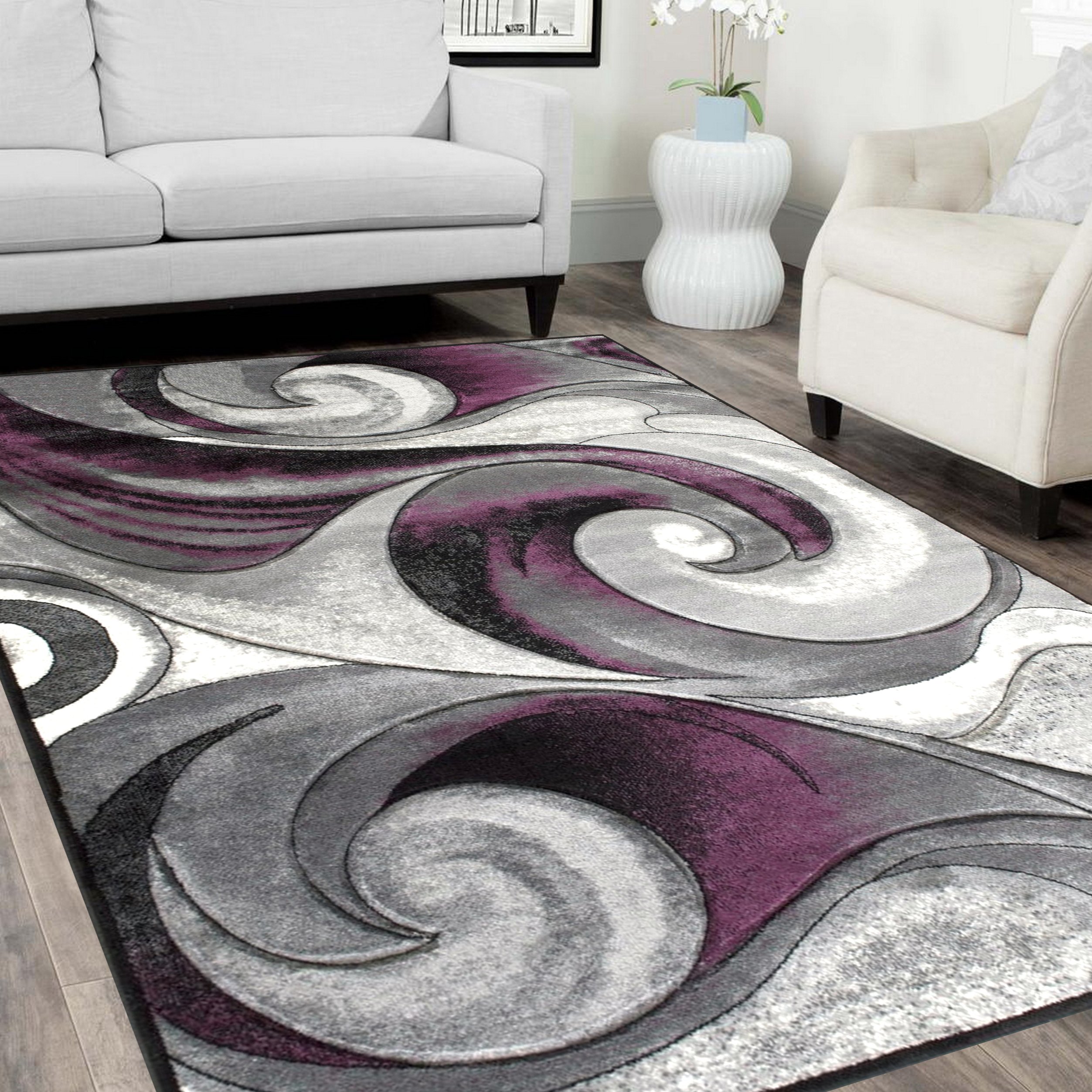 La Rugs Urban Area Rugs 53181 Contemporary Purple Petals Leaves