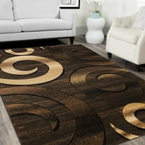 Handcraft Rugs-Swirls/Circles/Spiral Modern Contemporary abstrac tHand Carved Area Rug-Chocolate/Beige/Black