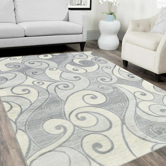 Handcraft Rugs-Swirls Rugs/Luxury Livingroom Modern Soft/Smooth-Silver/Gray/White