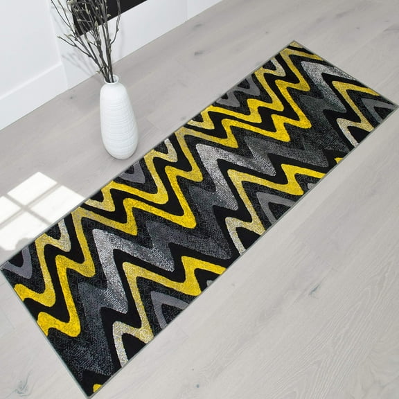 Handcraft Rugs-Yellow/Grey/Silver/Black/Abstract Area Rug Modern Contemporary Zigzag/Wave Design