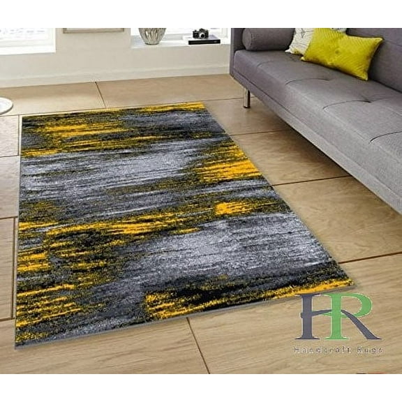 Handcraft Rugs - Yellow, Grey, Silver, Black, Abstract Contemporary Modern Design Mixed Colors Area Rug