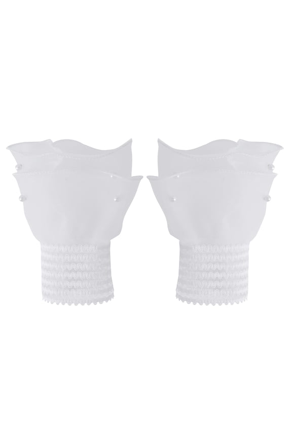 Handcraft Sheer Lace Gloves Detachable Sleeve Extenders Pearls Beaded Layered Mesh Wrist Cuffs Lightweight Formal Wear